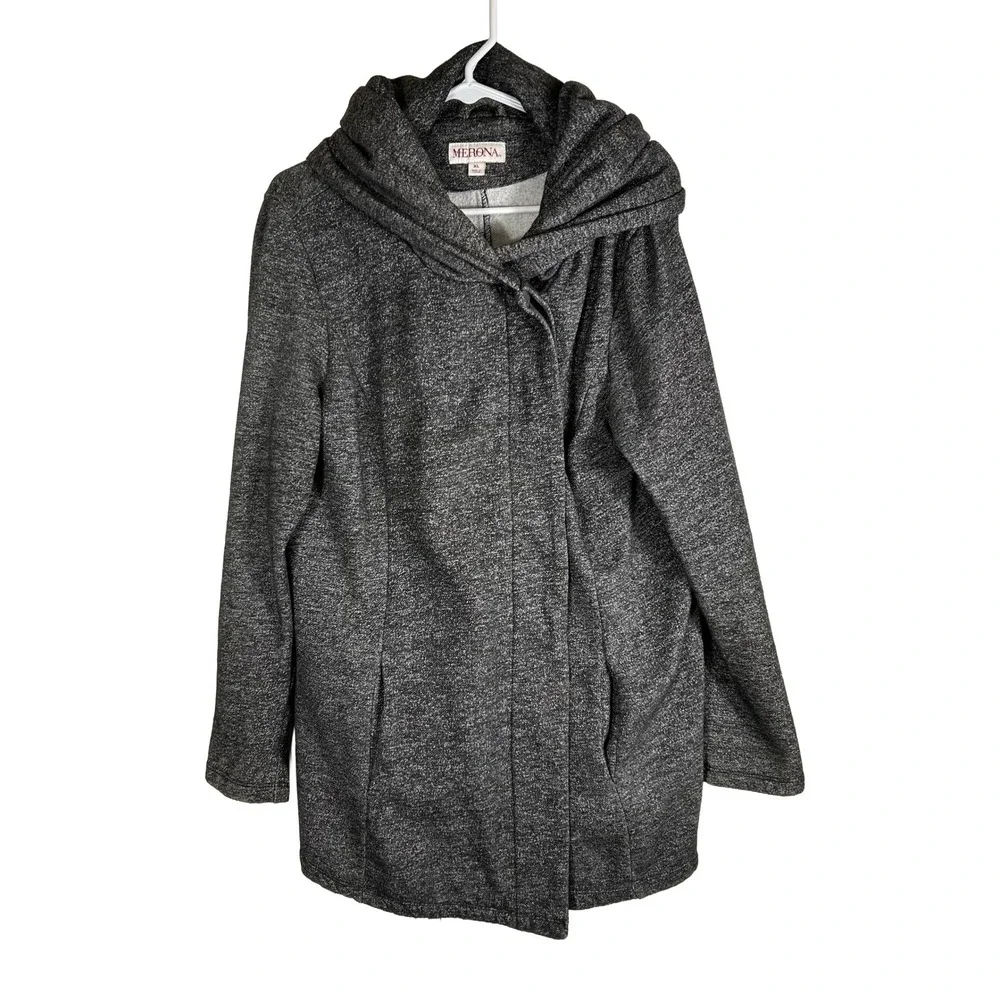 Merona Womens XL Charcoal Gray Heathered Shawl Collar Hooded Wrap Jacket‎ Coat